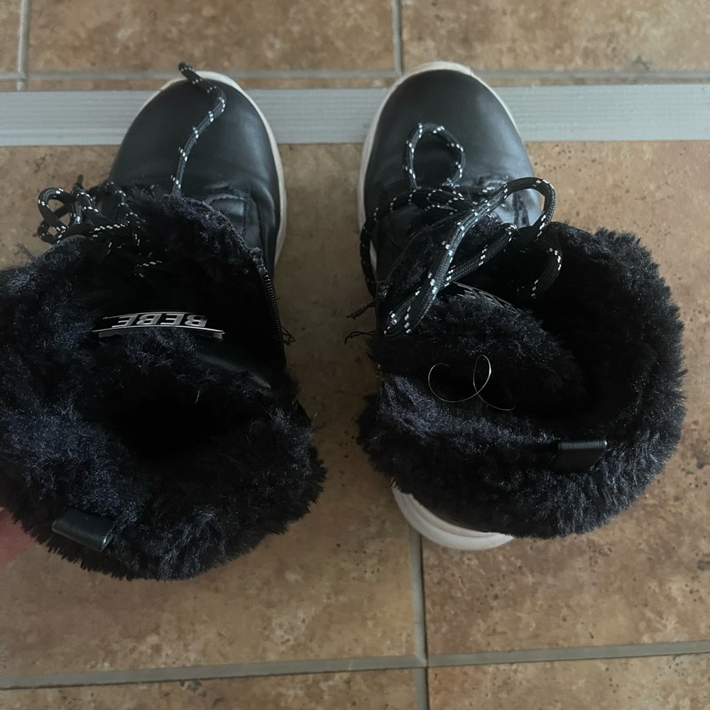 BEBE Kids Black Faux-Fur Lace-Up Winter Boots - Picture 6 of 8
